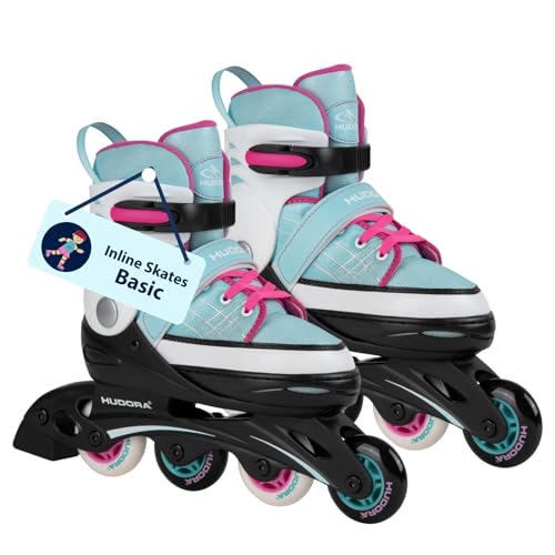 HUDORA Inline Skates Basic in Blue/Mint - Inliner für Kinder & Jugendliche in versch. Größen - Roller Skates bis zu 4 Größen verstellbar - Ideal als hochwertiges Einstiegsmodell von HUDORA