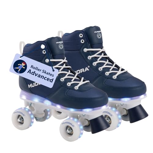 HUDORA LED Roller Skates Advanced in Navy - hochwertige Rollschuhe mit LED in blau/weiß - Bequeme Rollschuhe in versch. Doppelgrößen - stilvolle Kinderrollschuhe für Jungen & Mädchen von HUDORA