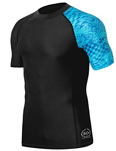 Hugesports HUGE SPORTS Herren Splice UV-Schutz UPF 50+ Skins Rash Guard Short Sleeve (Blue Piktogramm, M) von HUGE SPORTS