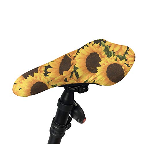 HUGS IDEA Fahrradsattelbezug Vintage Sonnenblume 3D Blumenmuster Sattelbezug Fahrradsitzschutz Elastisch Staubabweisend für Heimtrainer Outdoor Fahrrad Mountainroad E-Bike von HUGS IDEA