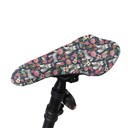 HUGS IDEA Lovely Schnauzer Blume Hunde entzückendes Tiermuster Heimtrainer Sitzkissenbezug Outdoor Fahrrad Sattelbezug Sonnen-/staubabweisend Schutzschild für Damen/Herren/Unisex von HUGS IDEA