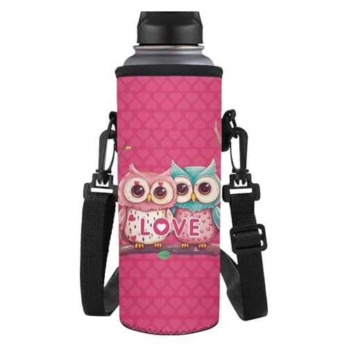 HUIACONG Wasserflaschenhalter mit Eulen-Motiv, mit verstellbarem Schultergurt, Neopren-Wasserflaschenhülle für Paare, Valentinstagsgeschenke von HUIACONG