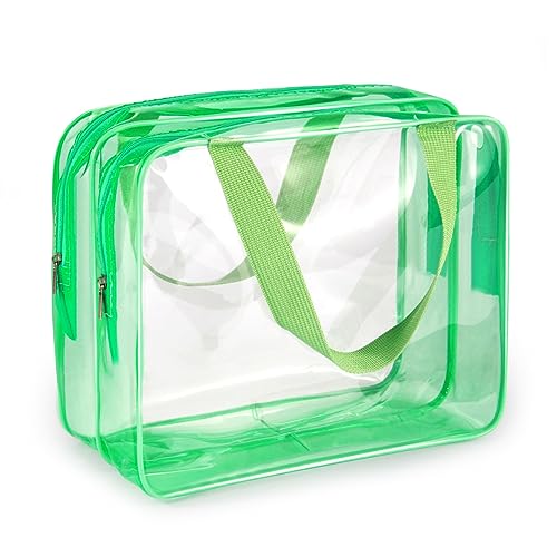 HUIFACAI Transparente PVC-Tasche für Arbeit, Strand, Stadion, Sicherheitsgeprüft, Kulturbeutel, Grün , double layer von HUIFACAI