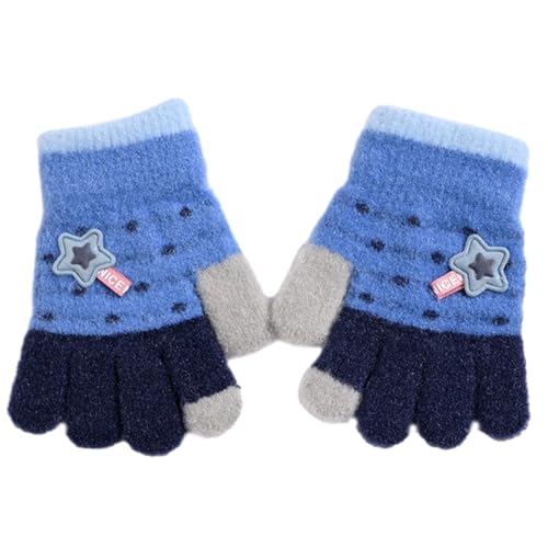 HUIFACAI Vollfinger-Handschuhe, Sternenhandschuhe, warm, handgewebt, kontrastfarben, für Kinder, atmungsaktiv, Handwärmer für Kinder von HUIFACAI