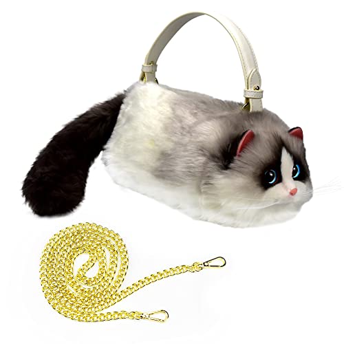 HUIJUFU Realistische Puffy-Plüsch-Katzentasche in Form einer Umhängetasche für Frauen (Ragdoll-Katze) von HUIJUFU