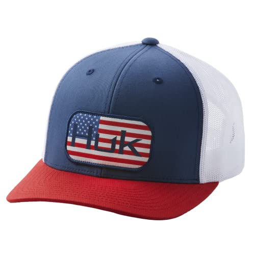 HUK Herren Mesh Trucker Snapback Hat | Blendfreie Fischerhut Mütze, Americana-Sargasso Sea, Einheitsgröße von HUK