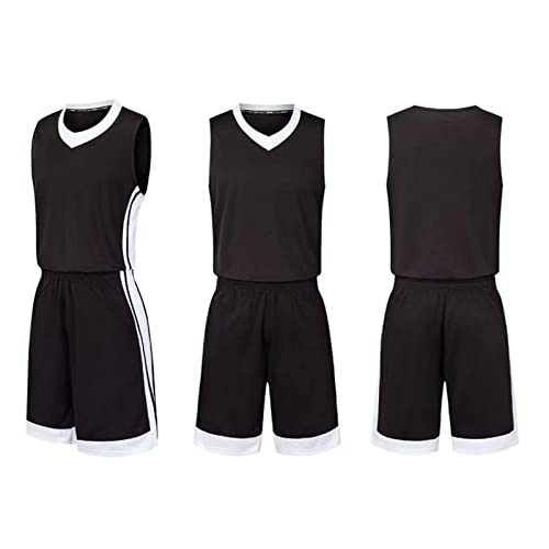 Basketball Trikot Für Kinder Herren Basketball Trikots Set Mesh Weste Shirt + Sommershorts?Junge/Erwachsene (Black,6XL) von HULG