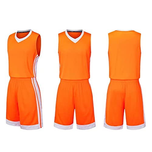Basketball Trikot Für Kinder Herren Basketball Trikots Set Mesh Weste Shirt + Sommershorts?Junge/Erwachsene (Orange,3XL) von HULG