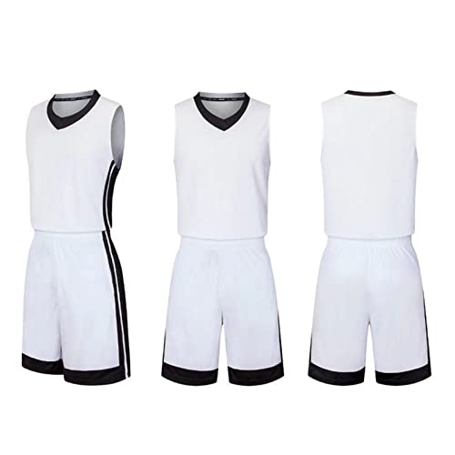 Basketball Trikot Für Kinder Herren Basketball Trikots Set Mesh Weste Shirt + Sommershorts?Junge/Erwachsene (White,6XL) von HULG