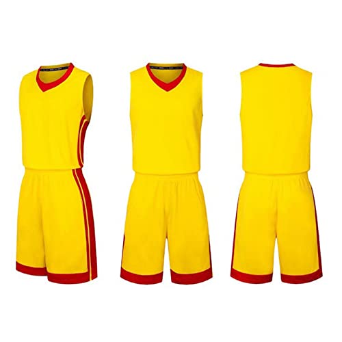 Basketball Trikot Für Kinder Herren Basketball Trikots Set Mesh Weste Shirt + Sommershorts?Junge/Erwachsene (Yellow,6XL) von HULG