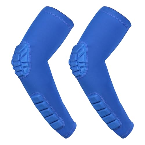 Gepolsterte Armschoner 2er-Pack, Ellenbogen Unterarm Armlinge Mit Polster Ellenbogenschoner für Volleyball Fußball Basketball (Blue,M) von HULG