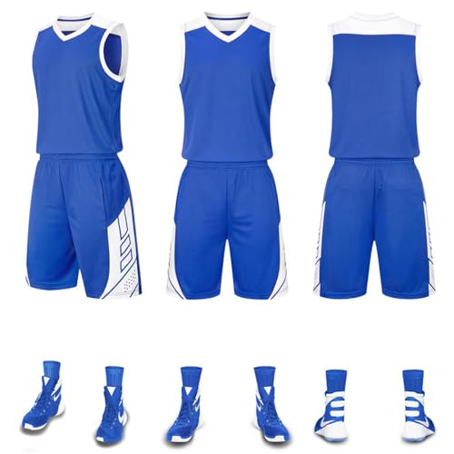 HULG Basketball-Trikots Und -Shorts, Basketball-Trikots Für Erwachsene, ärmellose Basketball-Anzüge, Basketball-Sportbekleidung, T-Shirts + Shorts, Jugend-Sweatshirts (Blue,XS) von HULG
