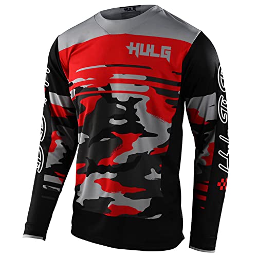 MTB Trikot,Herren Langarm MountainbikeShirt,Motocross-Shirt Langarm | MX MTB Mountainbike (Red,3XL) von HULG