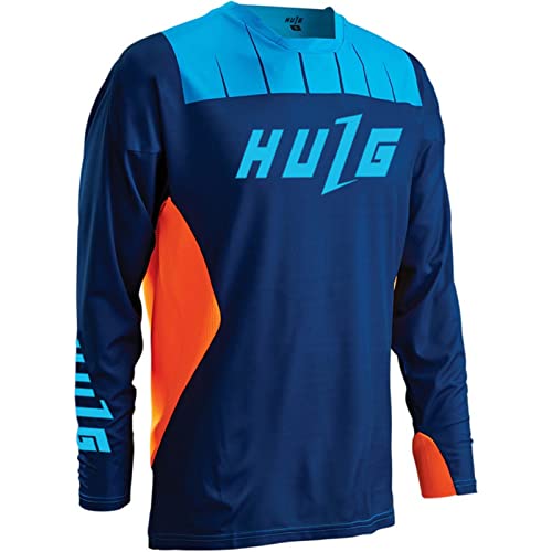 Mountainbike-Trikot,MTB Mountainbike Jersey,Atmungsaktives Material, Langarm/Kurzarm Mountainbike Shirt,maximale Bewegungsfreiheit (Blue,L) von HULG