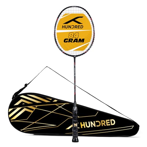 HUNDRED POWERTEK 900 Full Graphite Badminton Racket with Cover (Black/RED) | for Intermediate Player | Weight: 84 Gram | Maximum String Tension - 26lbs von HUNDRED