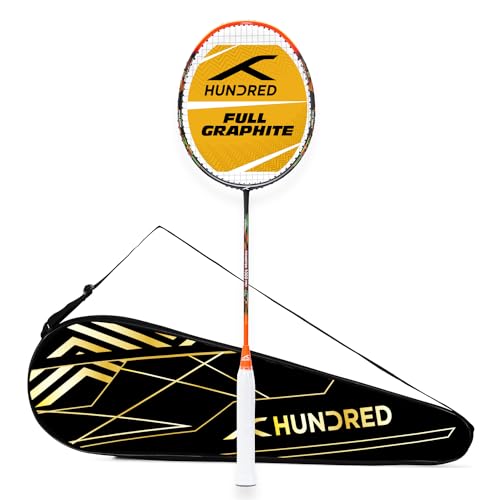 HUNDRED Powertek 1000 PRO Graphite Strung Badminton Racquet with Full Racquet Cover (Black/Orange) |for Intermediate Players |95 Grams| Maximum String Tension - 26lbs von HUNDRED