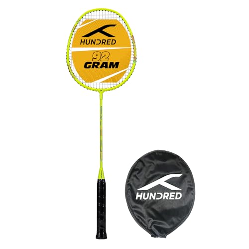 HUNDRED Powertek 200 PRO Graphite Strung Badminton Racket with Full Racket Cover (Neon Green) | for Intermediate Players | Weight: 95 Grams | Maximum String Tension - 18-20lbs von HUNDRED