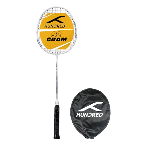 HUNDRED Powertek 200 PRO Graphite Strung Badminton Racket with Full Racket Cover (White) | for Intermediate Players | Weight: 95 Grams | Maximum String Tension - 18-20lbs von HUNDRED