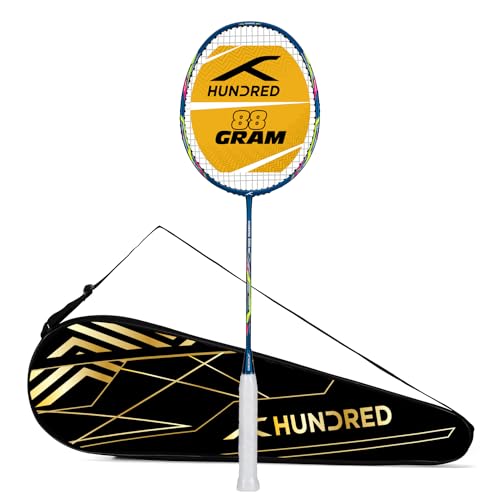 HUNDRED Powertek 2000 PRO Graphite Strung Badminton Racket with Full Racket Cover (Navy) | for Intermediate Players | Weight: 90 Grams | Maximum String Tension - 22-24lbs von HUNDRED