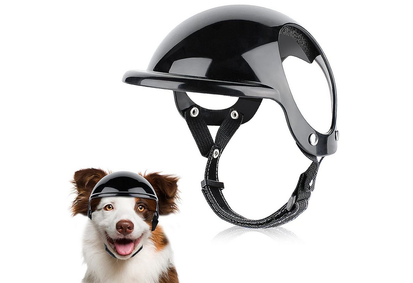 HUNKA Schutzhelm Haustierhelm Hund, Motorradhelm, Hundehut mit Ohrlöchern, (Schwarz-S/M/L) von HUNKA