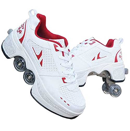 HUOQILIN Pulley Ice Skates,Multifunktionale Verformung Rolle Schuhe Unsichtbare 4-Rad-Rollschuhe Skate Roller Skating Kinder Outdoor-Sport Für Erwachsene Unisex,Red-33 von HUOQILIN