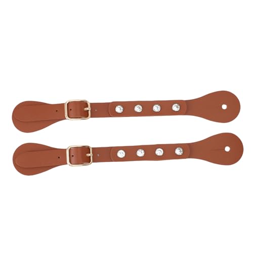 HUSHUI 1 Paar Spornbänder Verstellbarer Strassstein Dekoriertes Synthetisches Leder Western Vintage Spurstiefel für Stiefel Geräte (Brown) von HUSHUI