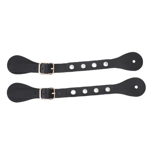 HUSHUI 1 Paar Spornbänder Verstellbarer Strassstein Dekoriertes Synthetisches Leder Western Vintage Spurstiefel für Stiefel Geräte (Schwarz) von HUSHUI