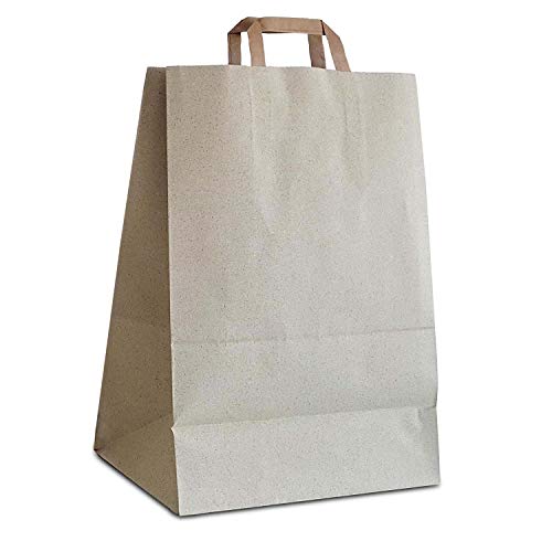 HUTNER 50 x Graspapier Taschen 32+18x44 cm | Tüten aus Altpapier und Graspapier | nachhaltige Papiertüten | umweltfreundliche Tragetaschen von HUTNER