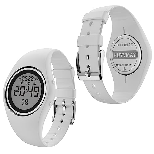 HUYVMAY Fitness Schrittzähler Uhr ohne App und Handy, IP68 wasserdichte Digitale Armbanduhr mit 2 Wecker, Stoppuhr, Countdown Stoppuhr, Distanzzähler, Kalorienzähler, Schritt Tracker für Damen/Kinder von HUYVMAY