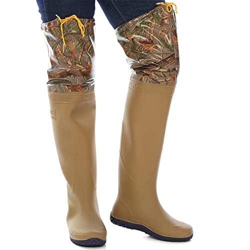 HWBZSZY Wathosen für Herren und Damen 60 cm Hoch für Outdoor-Sportarten Mehrzweck-Regengummistiefel wasserdichte und Atmungsaktive Angelhose rutschfeste Jagdstiefel, Größe 37–45,Beige,39 EU von HWBZSZY