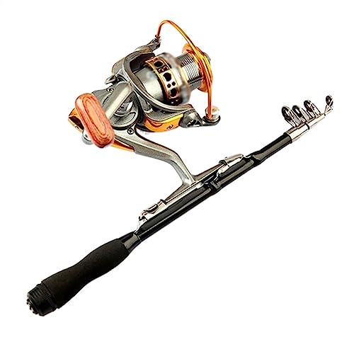 Tragbare Angelrute, Einziehbare Angelrute Bass Hard Bait Casting Mini Tragbare Spinnrute mit Reel Fishing Tackle Tools 1,0 m ~ 2,1 m,Geeignet für Verschiedene Fischarten(Size:Black Rod with Reel_1.5m von HWHXY68