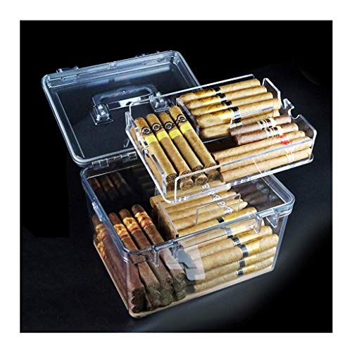 Acryl Double Layer Cigar Humidor Professionelles Tragbares Glas/Etui/Box Mit Luftbefeuchter Und Hygrometer, Humidor Für Ca. 80 Zigarren von HXAICC