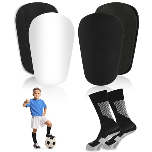 2 Paar Mini Schienbeinschoner 3,15x1,97 Zoll Kleine Schienbeinschoner Kinder Fußball Mini Shin Pads mit 1 Paar Fußballsocken Fußball-Schutzzubehör für Kinder Jungen Mädchen von HXC