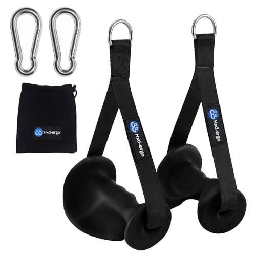 HXD-ERGO 2 Stück Einhandgriff, Ergonomische Kabelzug Griffe für Widerstandsbänder, Gym Griffe Latzug Seilzug Griff mit Heavy Duty D-Ring, Ideal für Fitness Kraftraining (mit 2 Carabiner) von HXD-ERGO