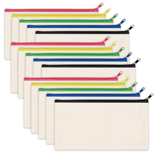 HXSYKJDM 15 Stück DIY Blanko Stoffbeutel, 21 x 12 cm Stoffbeutel zum Bemalen, Federmäppchen zum Bemalen mit Reißverschluss Bunt, Kosmetiktasche zum Bemalen für Kindergeburtstag von HXSYKJDM