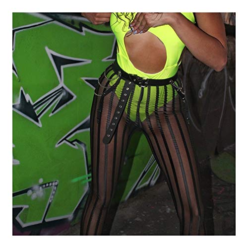 HXSZWJJ Black Mesh Gestreifte Durchsichtig Sexy High Waist-Gamaschen-Frauen-Sommer-Kleidung Rave Festival-Bleistift-Hosen (Size : M) von HXSZWJJ