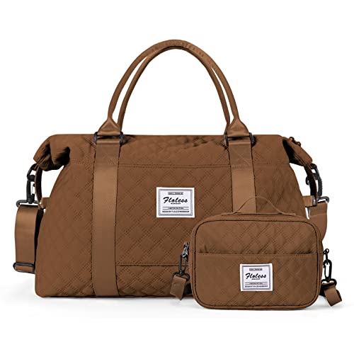 Reisetasche Damen Sporttasche Handgepäck Tasche,Weekend Bag mit Kulturbeutel&Nasstasche,Wasserdicht Schwimmtasche Travel Duffle Bag,Fitnesstasche Trainingstasche Frauen Tragetasche,Gelb Braun von HYC00