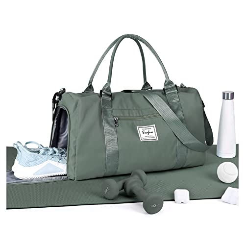 Sport Duffel Bag Damen,Handgepäck 45x36x20 für Ryanair Cabin Bag Sporttasche mit Nassfach & Schuhfach Reisetasche Tasche für Easyjet Flugzeug Weekender Schwimmtasche,Army Green von HYC00