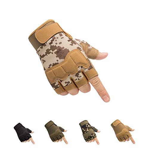 HYCOPROT Taktische Halbfinger Handschuhe Outdoor-Militär Motorrad Einsatzhandschuhe Leichte Atmungsaktive Sporthandschuhe für Fahrrad Airsoft Paintball Wandern Felsklettern (Braun, Large) von HYCOPROT