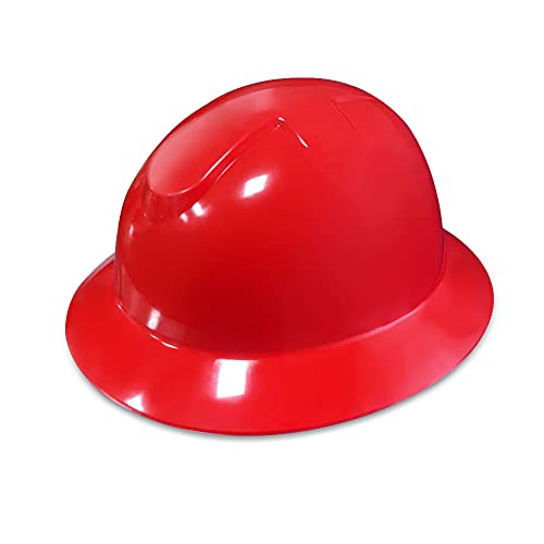 HYCOPROT Sicherheitshelm mit 6 Punkt Aufhängung Einstellbar Schutzhelm Belüfteter Langer Schirm Kopfschutzhelm Baukonstruktion Industrieschutzhelm (red) von HYCOPROT