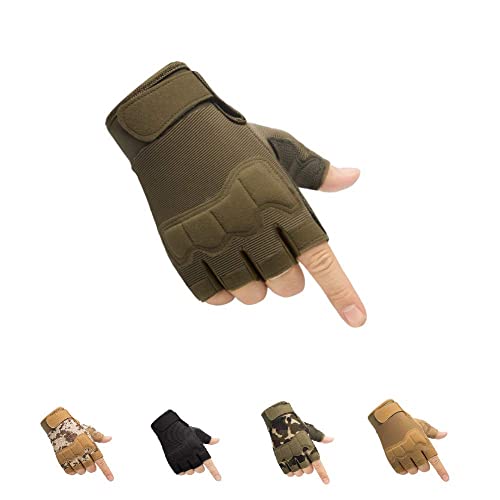 HYCOPROT Taktische Halbfinger Handschuhe Outdoor-Militär Motorrad Einsatzhandschuhe Leichte Atmungsaktive Sporthandschuhe für Fahrrad Airsoft Paintball Wandern Felsklettern (Grün, Small) von HYCOPROT