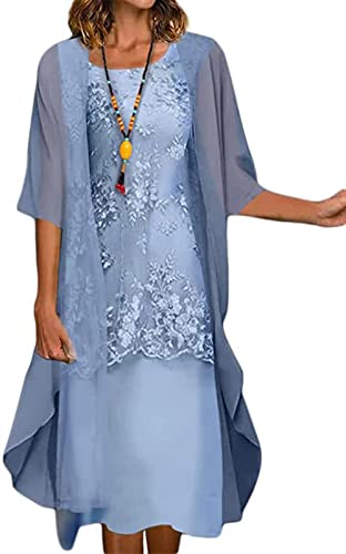 HYCYYFC Damen Abendkleid Vokuhila Kleid Brautmutterkleider Elegant für Hochzeit Spitze Chiffon Abendkleider Ballkleid (Color : Blue, Size : XXL) von HYCYYFC