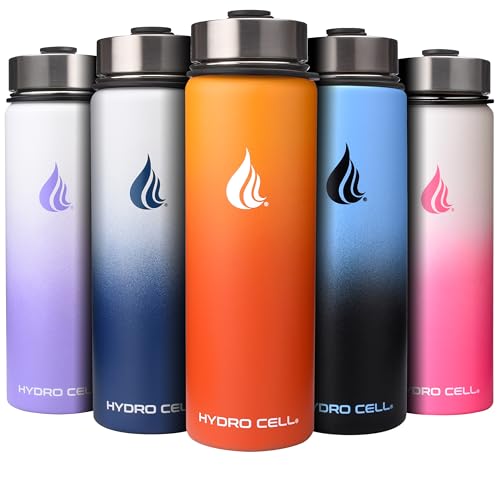 HYDRO CELL Edelstahl-Wasserflasche mit Stroh- und Weithalsdeckeln (24 Unzen) Vakuumisoliertes schweißfestes Sportdesign (Rot/Orange 24 Unzen) von HYDRO CELL