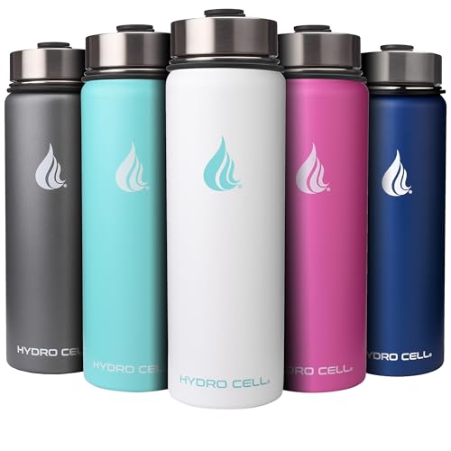 HYDRO CELL Edelstahl-Wasserflasche mit Stroh- und Weithalsdeckeln (24 Unzen) - Vakuumisoliertes schweißfestes Sportdesign (Weiß 24 Unzen) von HYDRO CELL