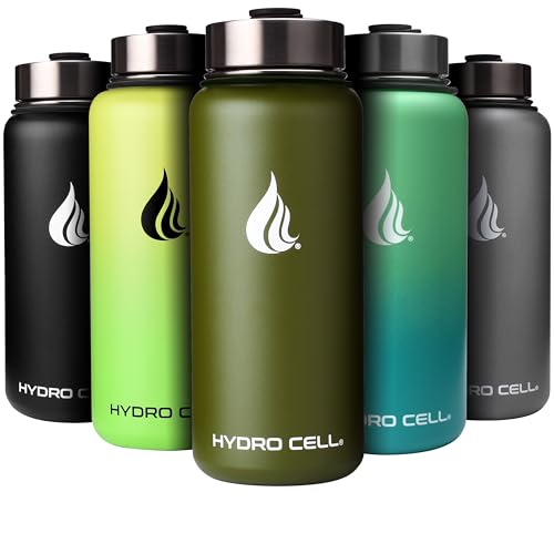 HYDRO CELL Edelstahl-Wasserflasche mit Strohhalm und weitem Munddeckel (40oz 32oz 24oz 18oz) - Vakuumisoliertes schweißfestes Sportdesign (Army 32 oz) von HYDRO CELL