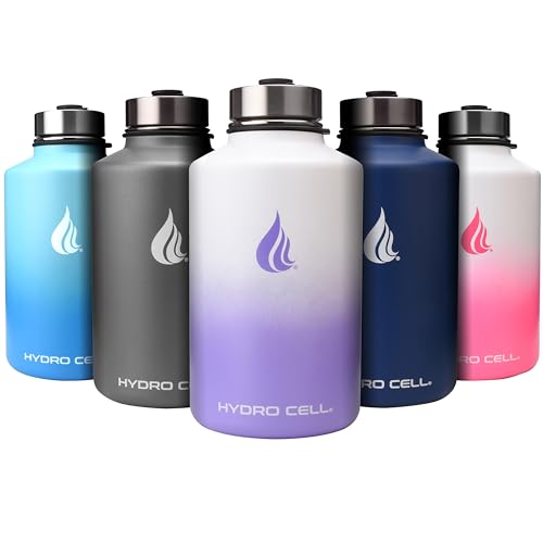 HYDRO CELL Edelstahl-Wasserflasche mit Strohhalm und weitem Munddeckel (40oz 32oz 24oz 18oz) - Vakuumisoliertes schweißfestes Sportdesign (Lavendel/Weiß 64oz) von HYDRO CELL