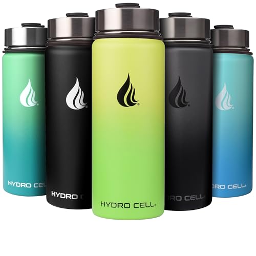 HYDRO CELL Edelstahl-Wasserflasche mit Strohhalm und weitem Munddeckel (40oz 32oz 24oz 18oz) - Vakuumisoliertes schweißfestes Sportdesign (Neon/Neon 18 oz) von HYDRO CELL