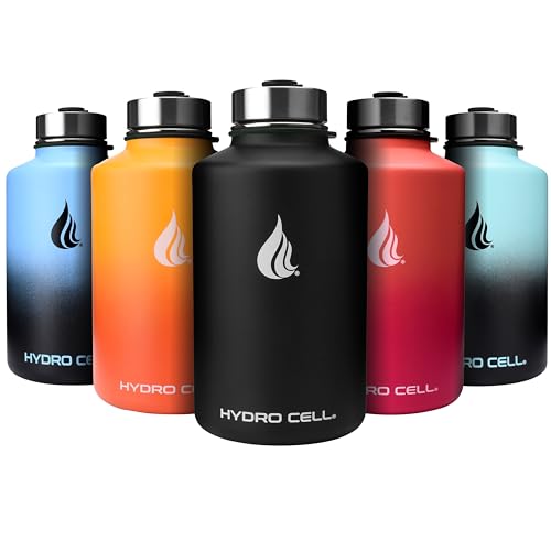 HYDRO CELL Edelstahl-Wasserflasche mit Strohhalm und weitem Munddeckel (40oz 32oz 24oz 18oz) - Vakuumisoliertes schweißfestes Sportdesign (schwarz 64oz) von HYDRO CELL