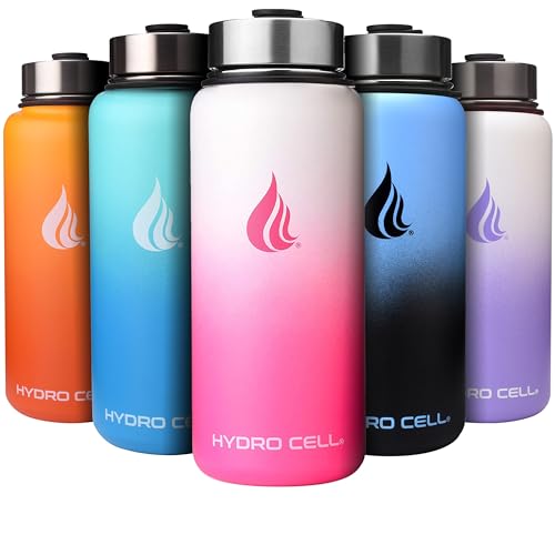 HYDRO CELL Edelstahl-Wasserflasche mit Strohhalm und weitem Munddeckel (40oz 32oz 24oz 18oz) - Vakuumisoliertes schweißfestes Sportdesign (weiß/pink 32 oz) von HYDRO CELL
