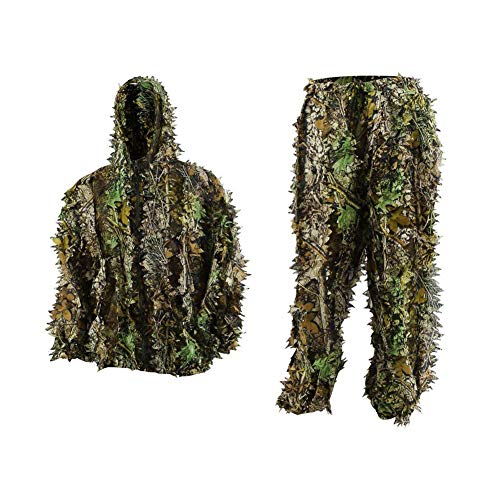 HYFAN Ghillie Anzüge 3D Blätter Wald Camouflage Kleidung Outdoor Army Military Camo Kleidung für Jungle Jagd, Paintball, Airsoft, Wildlife Fotografie (Grünes Blatt) von HYFAN